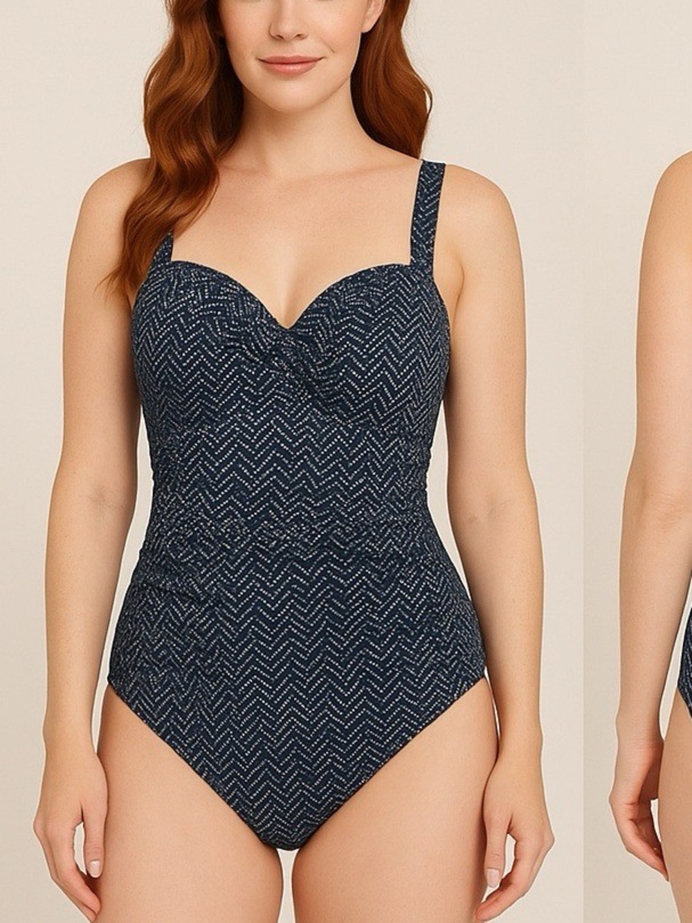 Nip Tuck Swim Navy & White Zig-Zag Design One-Piece Swimsuit | Size 10
